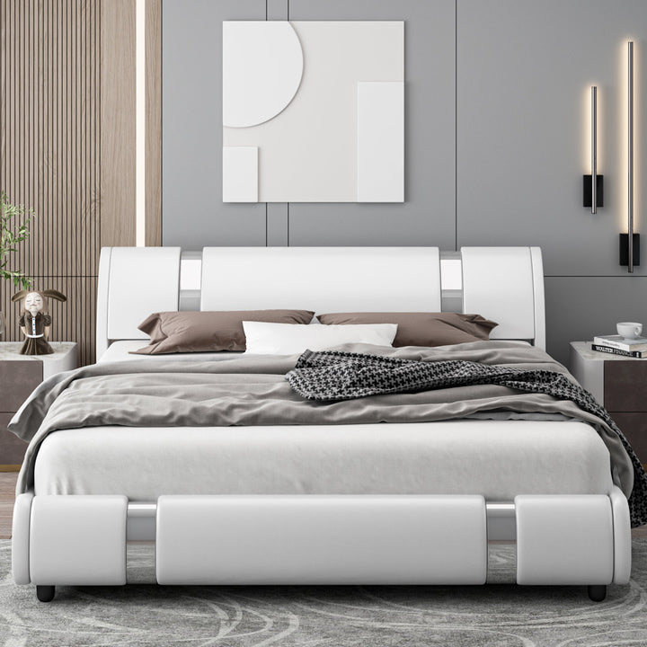 Conshohocken Low Profile Modern Leather Upholstered Platform Bed Frame with Adjustable Headboard Wade Logan® Color: White Size: Queen