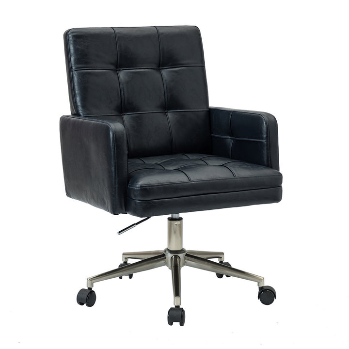 Auric Mid-Century Modern Vegan Leather Height-Adjustable Swivel Office Chair Wade Logan® Upholstery Color: Navy