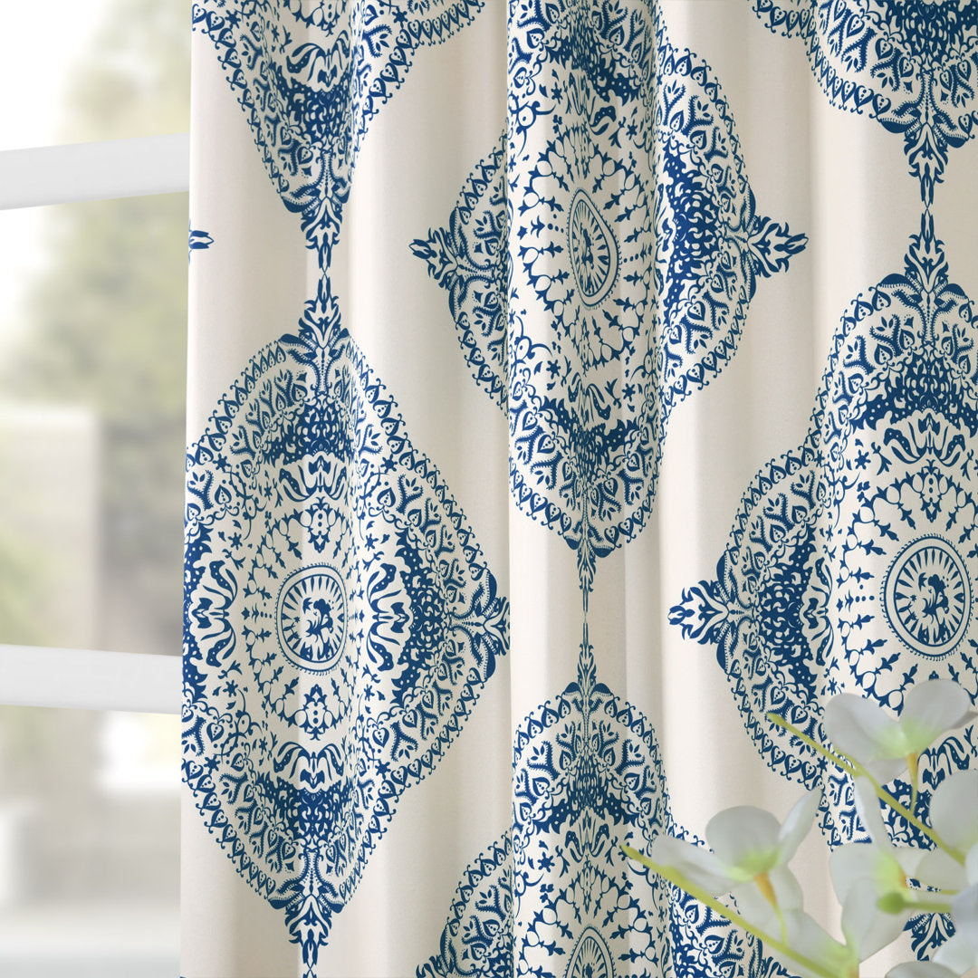 Klyszejko Majestic Medallion Printed Room Darkening Curtains for Living Room, Bedroom Single Panel Bungalow Rose Curtain Color: Blue Size per Panel: 50"W x 120"L