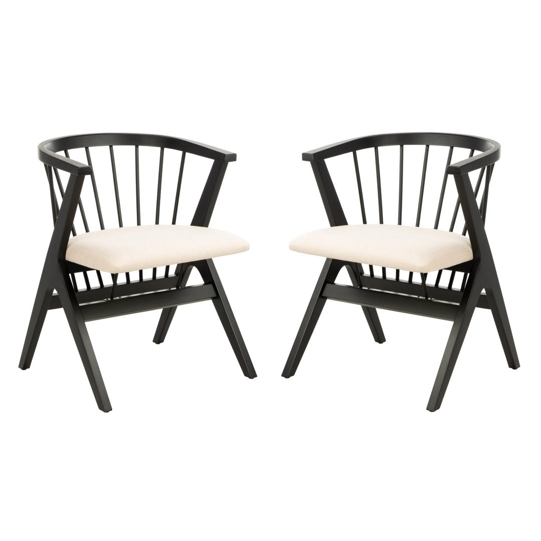 Artemis Slat Back Side Chair in Black (Set of 2) Mistana™ Color: Black, Upholstery Color: Beige