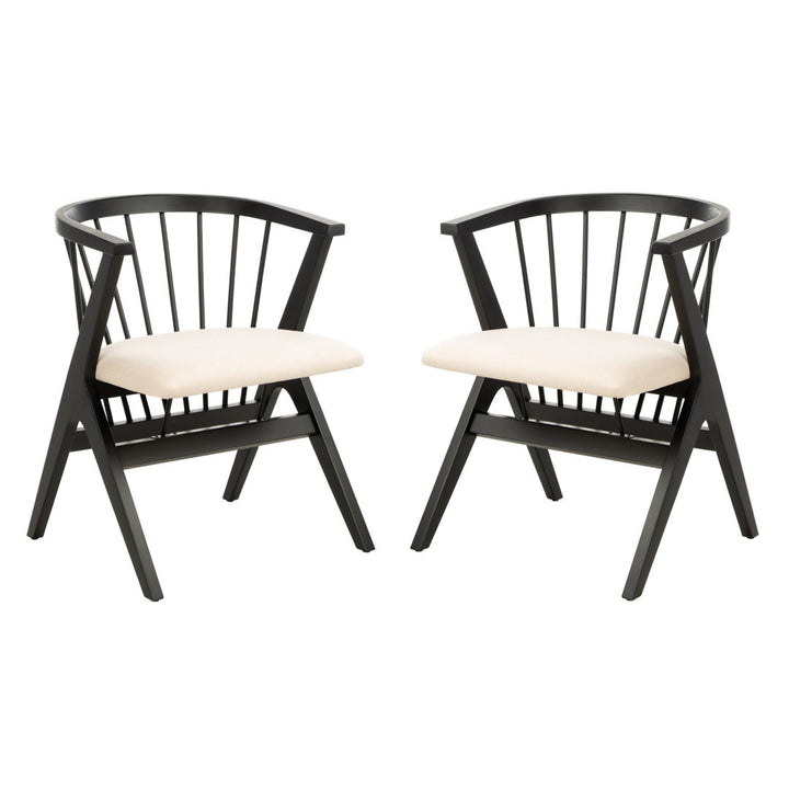 Artemis Slat Back Side Chair in Black (Set of 2) Mistana™ Color: Black, Upholstery Color: Beige