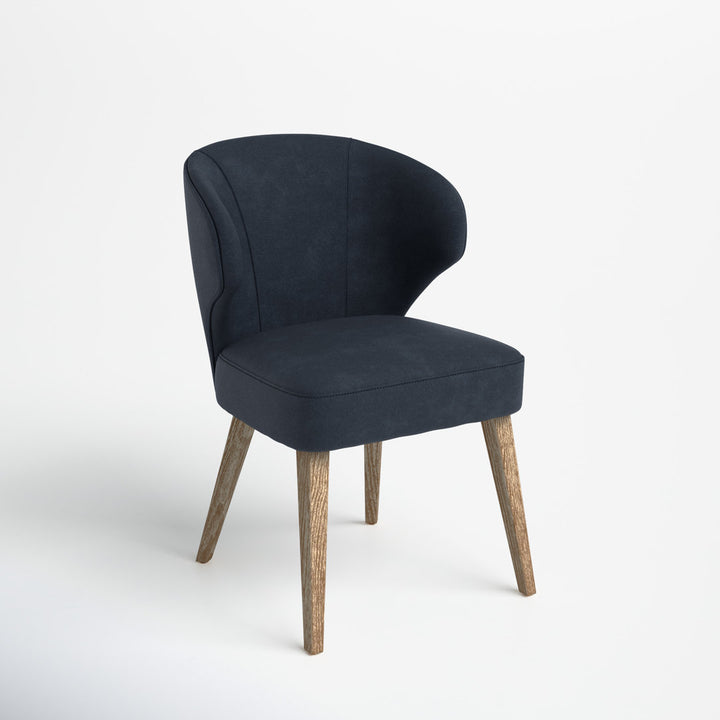Golino Fabric Upholstered Wingback Side Chair Joss & Main Leg Color: Medium Brown, Upholstery Color: Navy