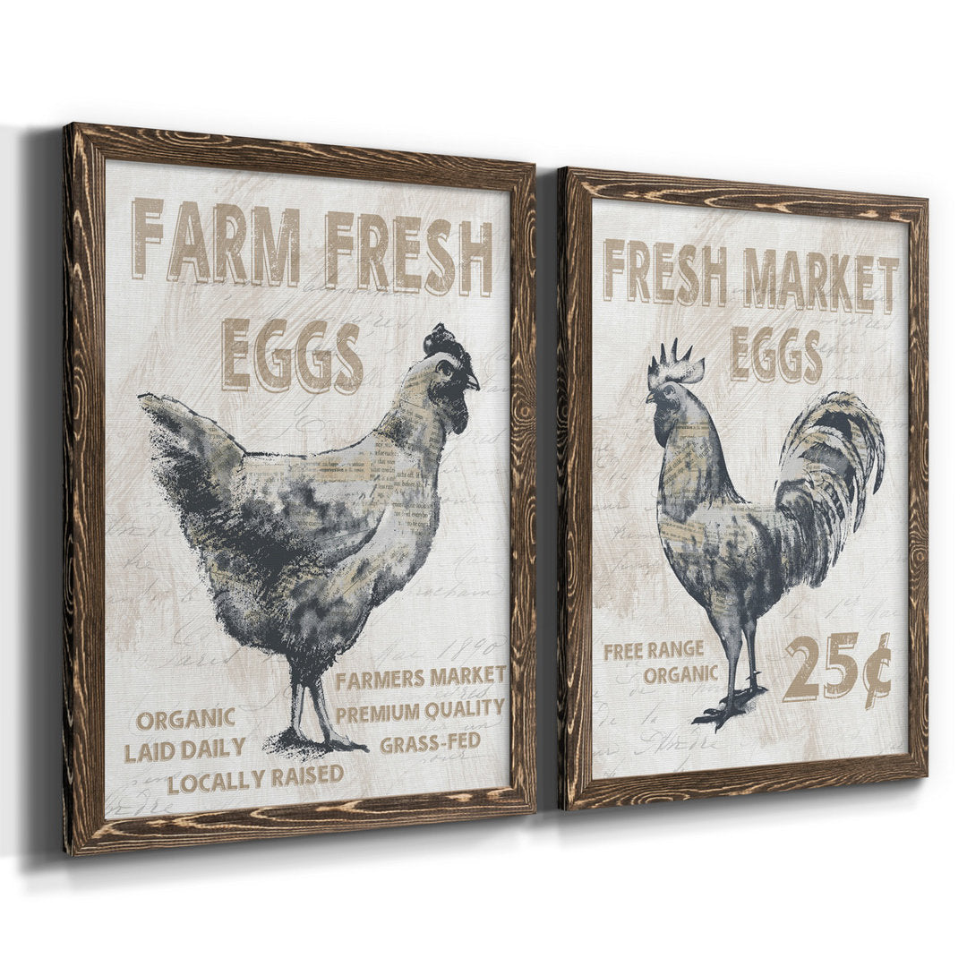 Farm Fresh Chicken - 2 Piece Print Set (Set of 2) August Grove® Mat Color: No Mat Size: 26.5" H x 73" W x 3" D Format: Silver Framed Canvas