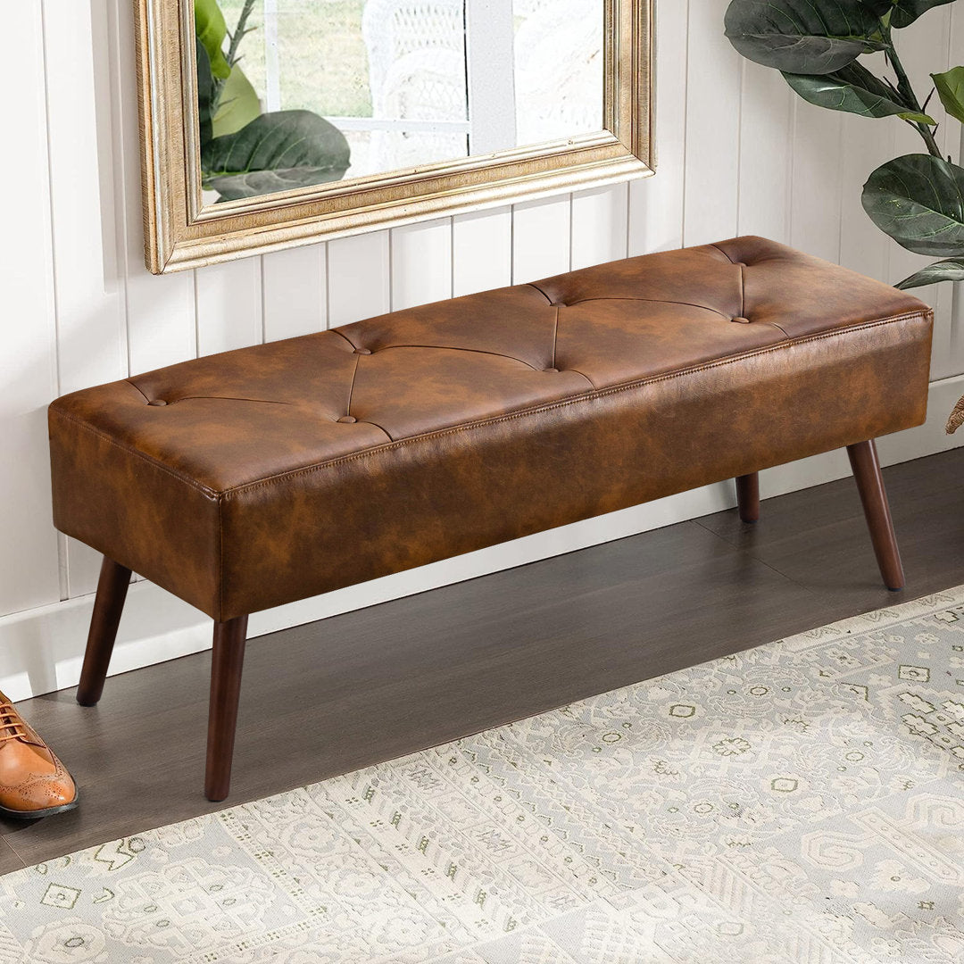 Sveina Faux Leather Bench, 44" Wide with Metal Legs 17 Stories Color: Dust Yellow