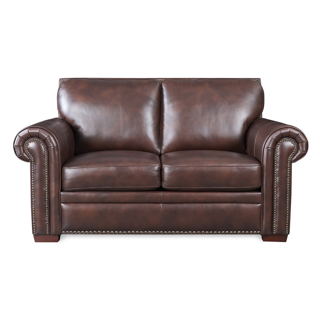 Iwan 67" Genuine Leather Rolled Arm Loveseat Canora Grey