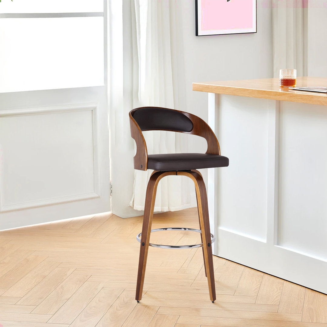 Pensacola Mid-century Swivel Counter Height Bar Stool Corrigan Studio® Upholstery: JY Brown Faux Leather, Seat Height: Counter Stool (26" Seat Height)