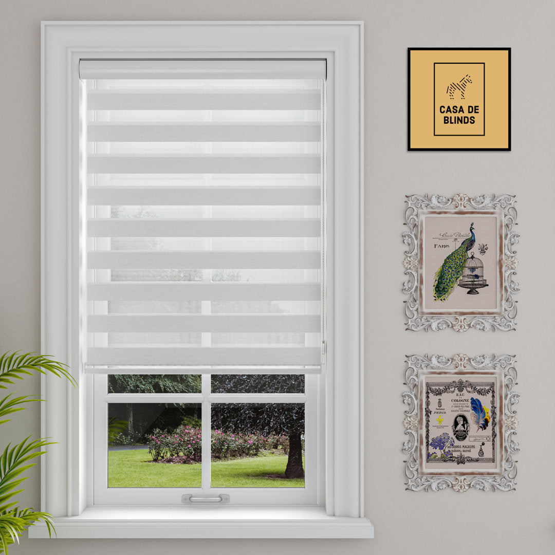 Zebra Blinds Window Dual Layer Roller Shades, Corded Horizontal Blind, Bedroom, Privacy, 72" Length Symple Stuff Color: White Size: 32"W x 72"L
