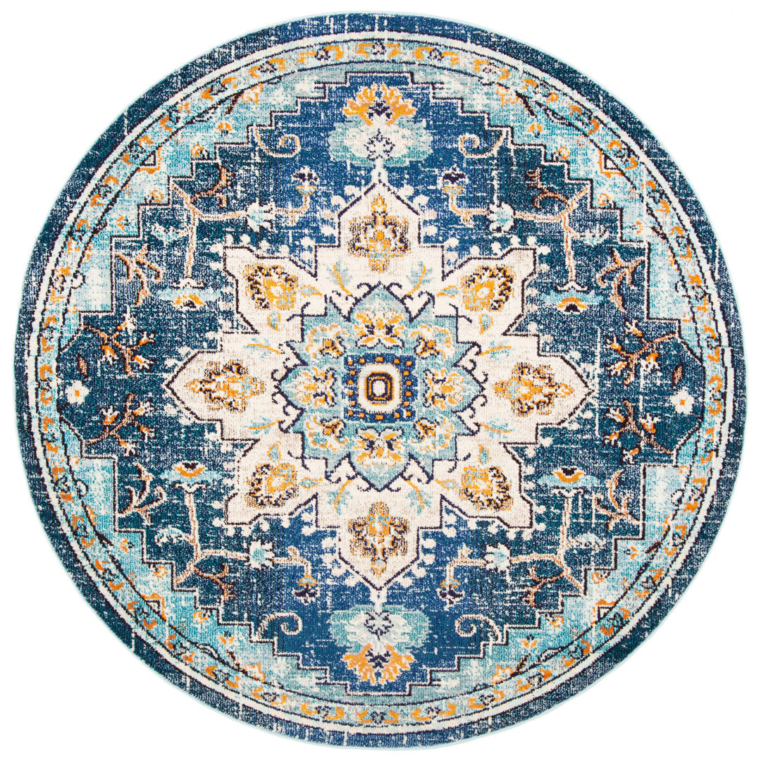 Felty Oriental Blue/Light Blue Area Rug Langley Street® Rug Size: Round 5'