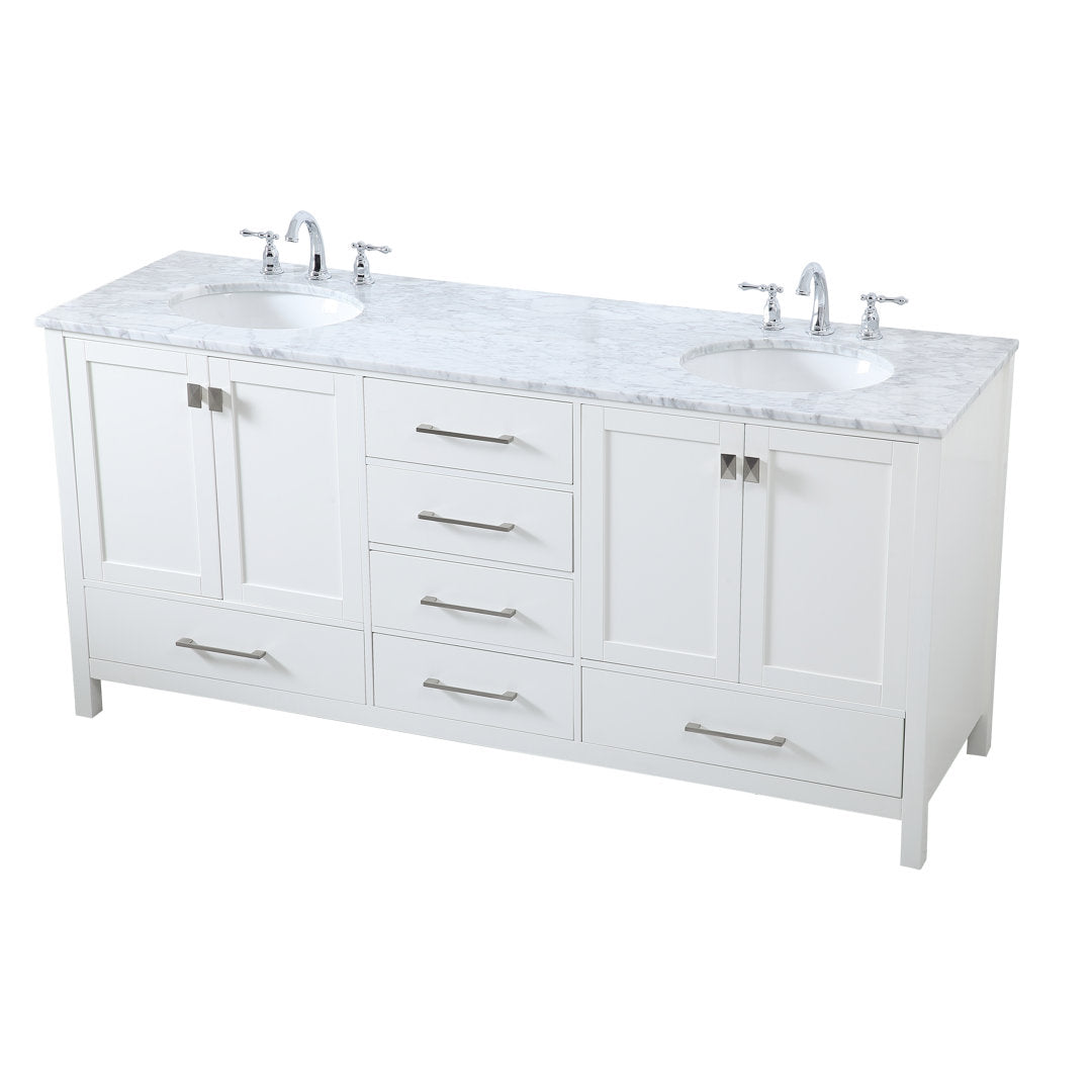 Bagdai 72" Wide Bathroom Vanity Set Wade Logan® Base Finish: White, Top Finish: Calacatta Quartz