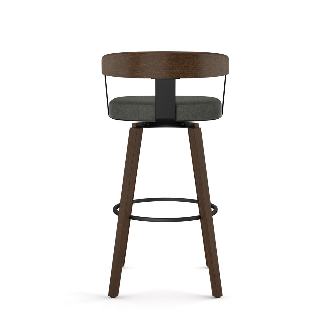 Calvion Swivel Counter & Bar Stool with Wooden Backrest Wade Logan® Upholstery: Charcoal Gray, Seat Height: Counter Stool (26.25" Seat Height)