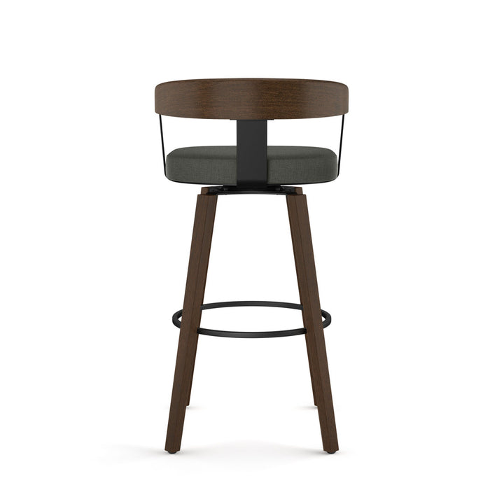 Calvion Swivel Counter & Bar Stool with Wooden Backrest Wade Logan® Upholstery: Charcoal Gray, Seat Height: Counter Stool (26.25" Seat Height)