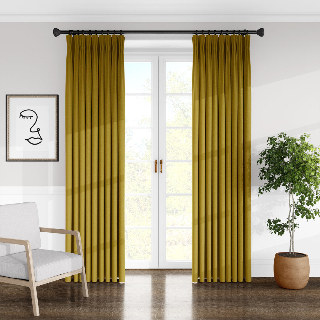 Alia Velvet Solid Color Pinch Pleat Curtain Panels The Tailor's Bed Curtain Color: Curry Size per Panel: 20" W x 96" L