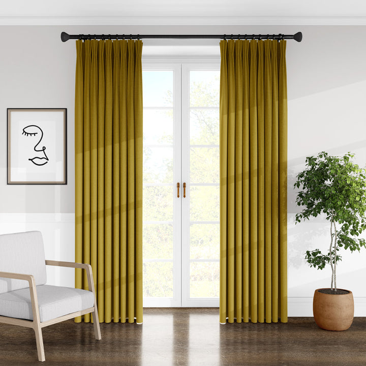 Alia Velvet Solid Color Pinch Pleat Curtain Panels The Tailor's Bed Curtain Color: Curry Size per Panel: 20" W x 96" L