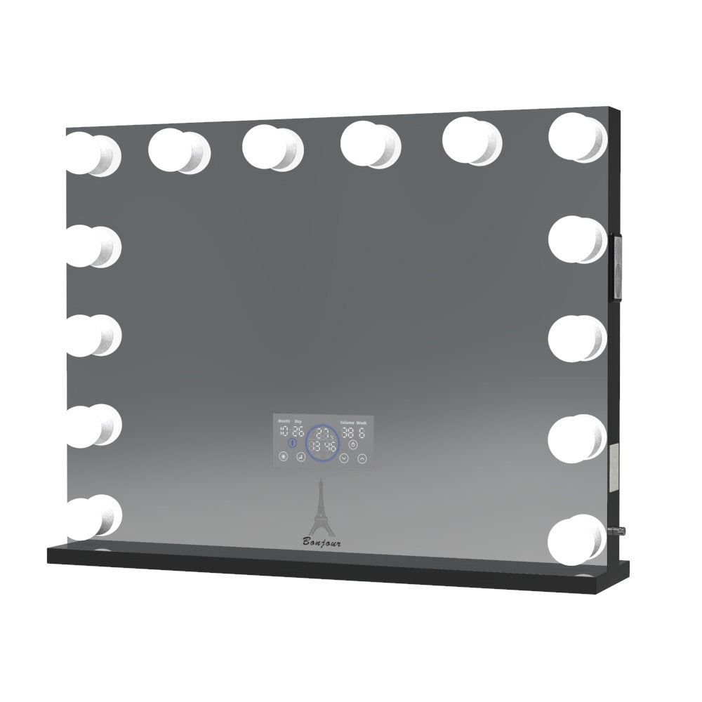 Beveled Lighted Makeup Mirror Everly Quinn Size: 27" x 31.5" Finish: Black