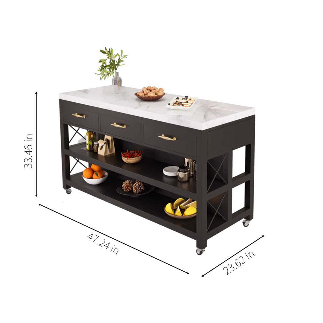 Movable marble island, metal base counter Hart Enjoy life