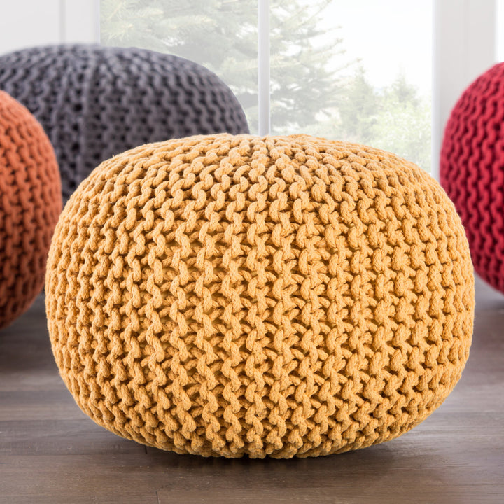 Anely 20" Wide Round Pouf Ottoman Highland Dunes Body Fabric: Yellow Cotton