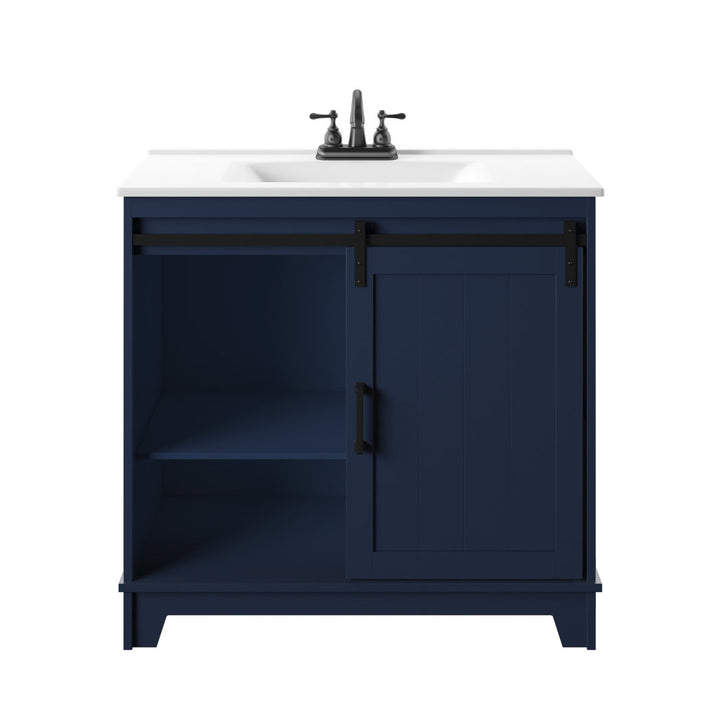 Braylen Sliding Barn Door 36" Single Bathroom Vanity Set Sand & Stable™ Base Finish: Insignia Blue