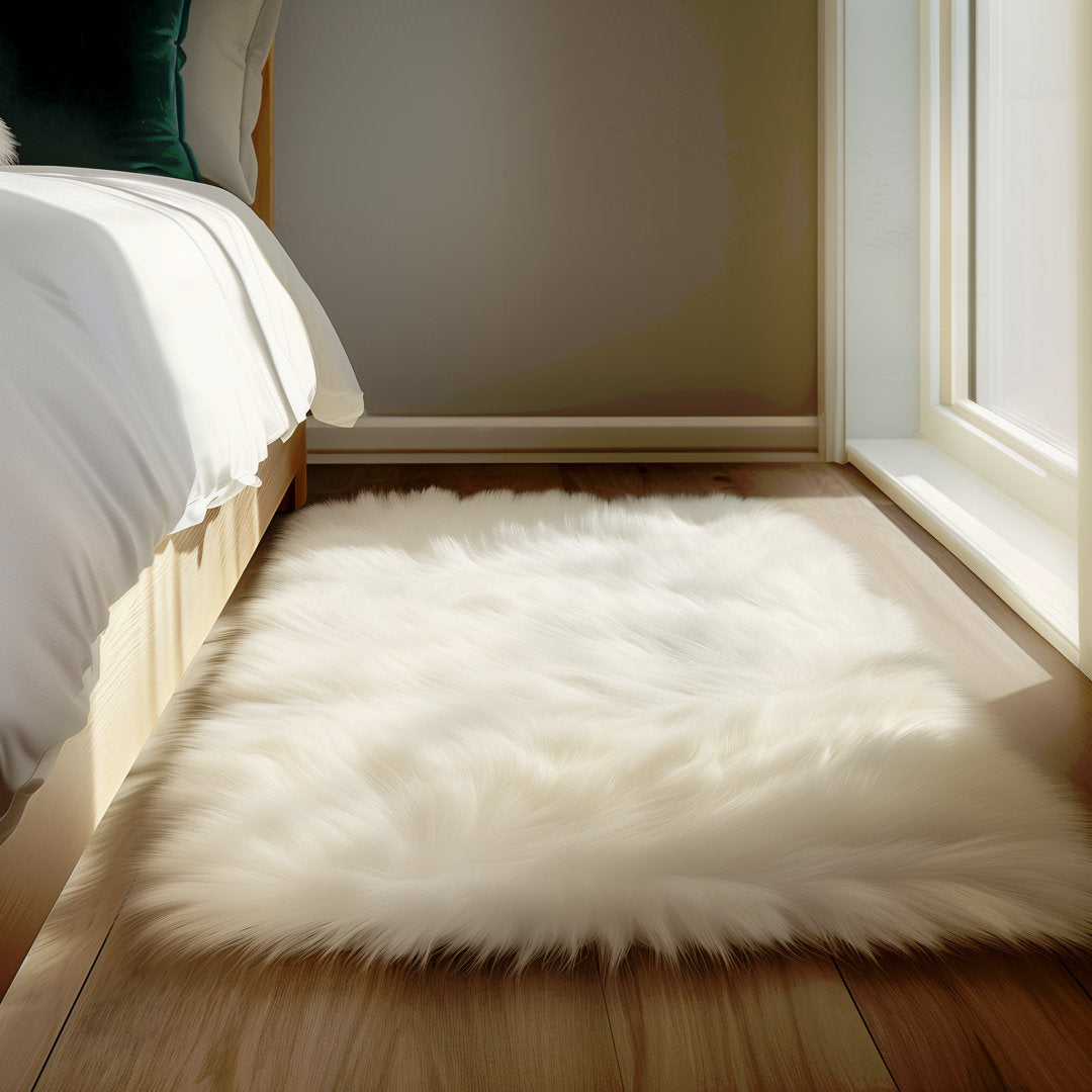 Kayzlynn Shag Faux Sheepskin White Rug Everly Quinn Rug Size: Rectangle 2' x 3'