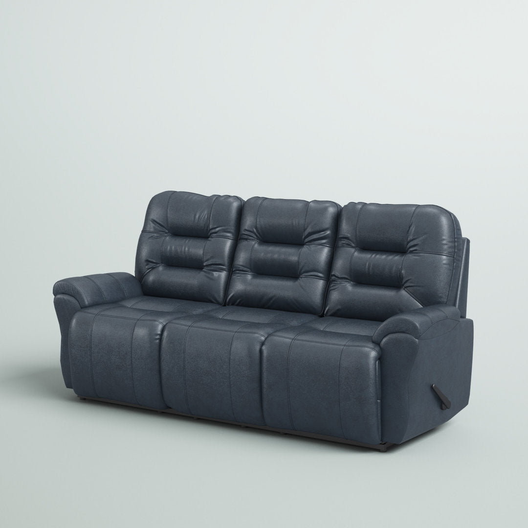 Braydin 85.5" Genuine Leather Pillow Top Arm Reclining Sofa Hokku Designs