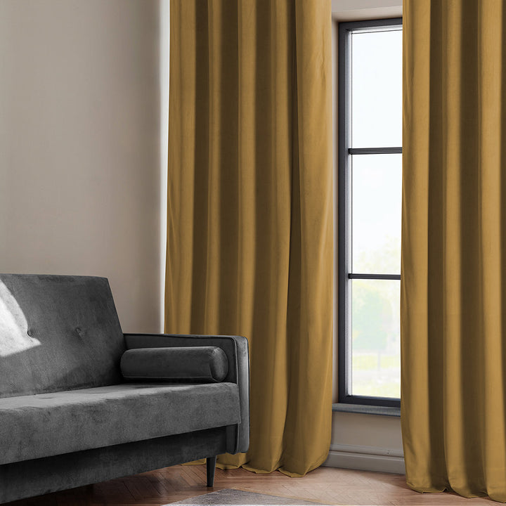 Matra Plush Velvet Curtains for Bedroom - Room Darkening Curtains for Living Room Window Single Panel AllModern Curtain Color: Retro Gold Size per Panel: 50" W x 120" L