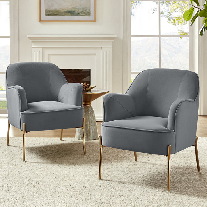 Cleo 26" Wide Contemporary Chair with Recessed Arms (Set of 2) Etta Avenue™ Fabric: Pewter Velvet