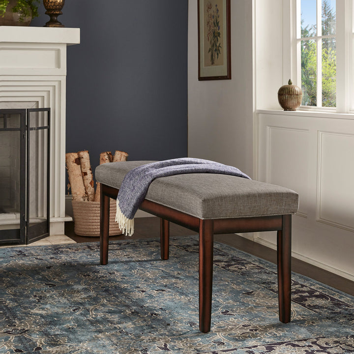 Lancaster Solid Wood Bench Three Posts™ Upholstery Color: Gray Linen