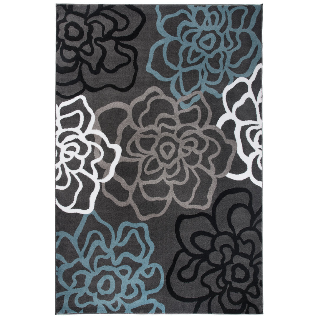 Carius Performance Floral Gray/Blue/Black/White Area Rug Winston Porter Rug Size: Rectangle 6'6" x 9'