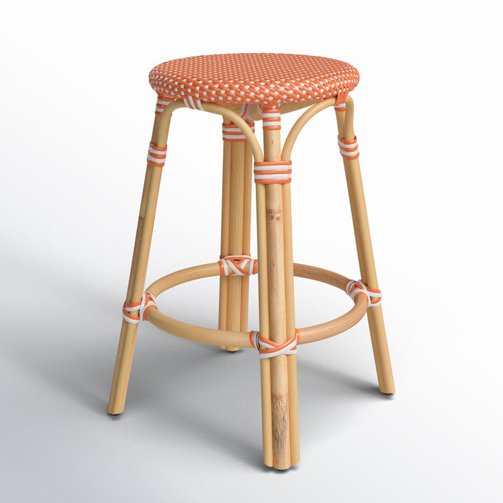 Alastair Bar & Counter Stool Birch Lane™ Color: Orange/White Dot/Natural Rattan Frame Seat Height: Counter Stool (24" Seat Height)