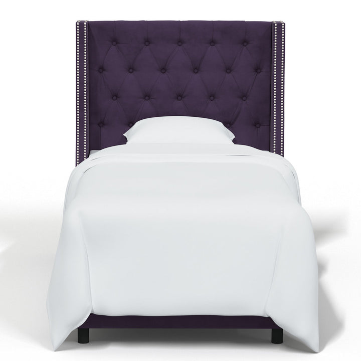 Annabel Upholstered Wingback Bed Kelly Clarkson Home Size: Twin Body Fabric: Classic Aubergine Velvet
