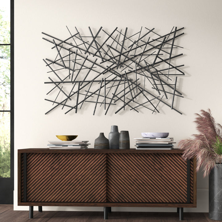Black Metal Overlapping Lines Geometric Home Wall Decor Mercury Row®