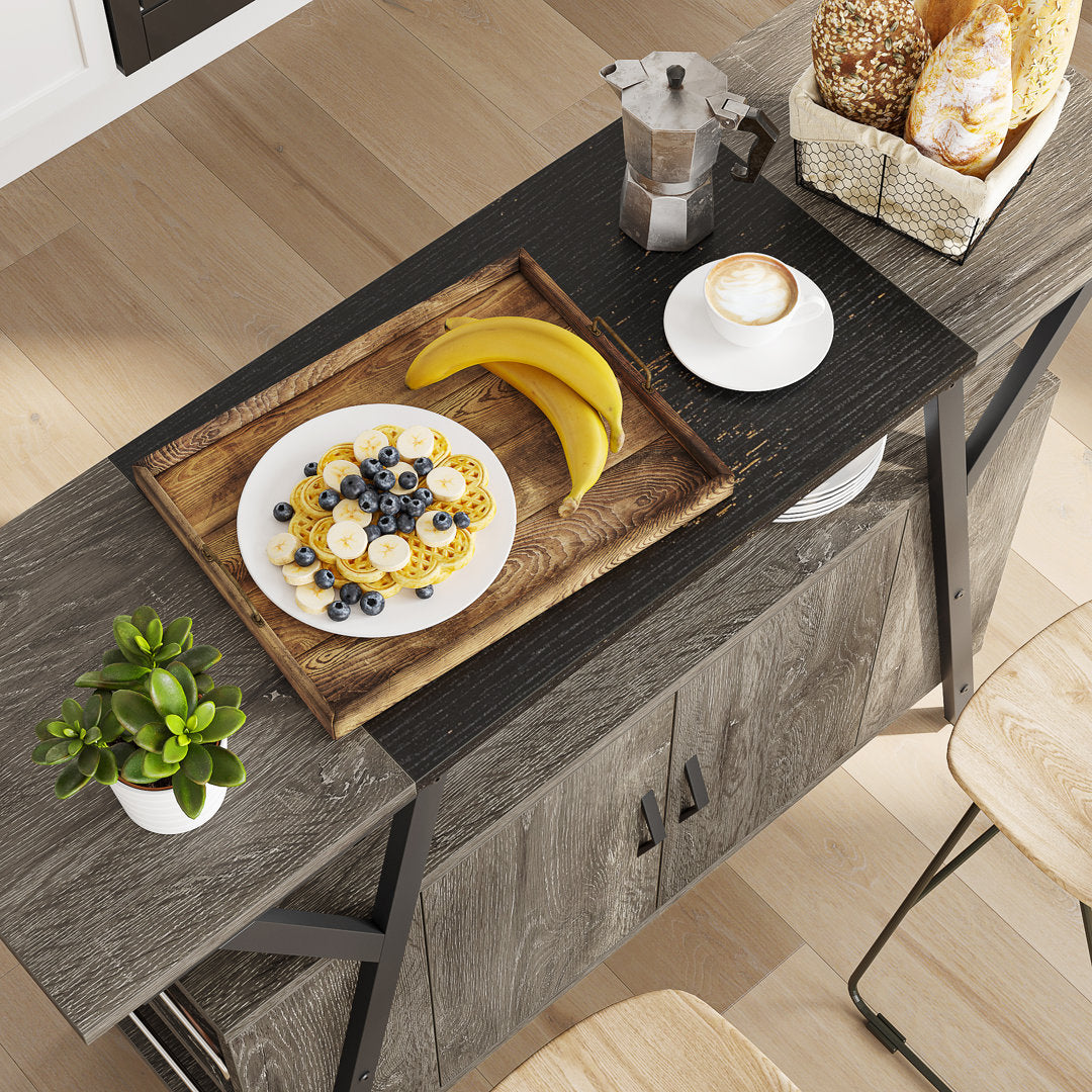 Marin 47 " Kitchen Island Open Sheves, Coffee Bar Cabinet Buffet Table Kitchen Sideboard Kelly Clarkson Home Base Finish: Retro Gray Oak