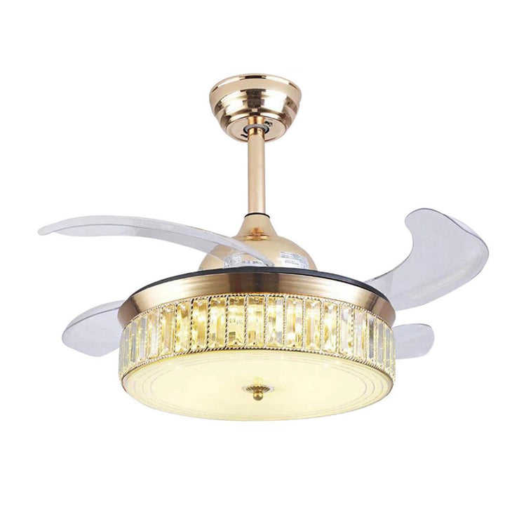 Deborahh 36" 4 Retractable Blades Crystal Ceiling Fan With Light And Remote Control LED Light Kit Included Rosdorf Park