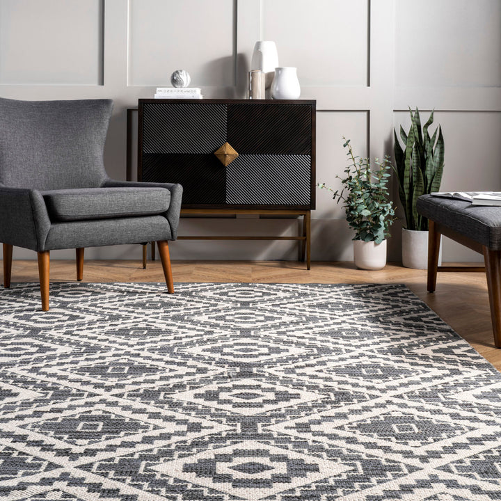 Kleiber Geometric Handmade Flatweave Cotton White/Gray Area Rug Foundry Select Rug Size: Rectangle 5' x 8'