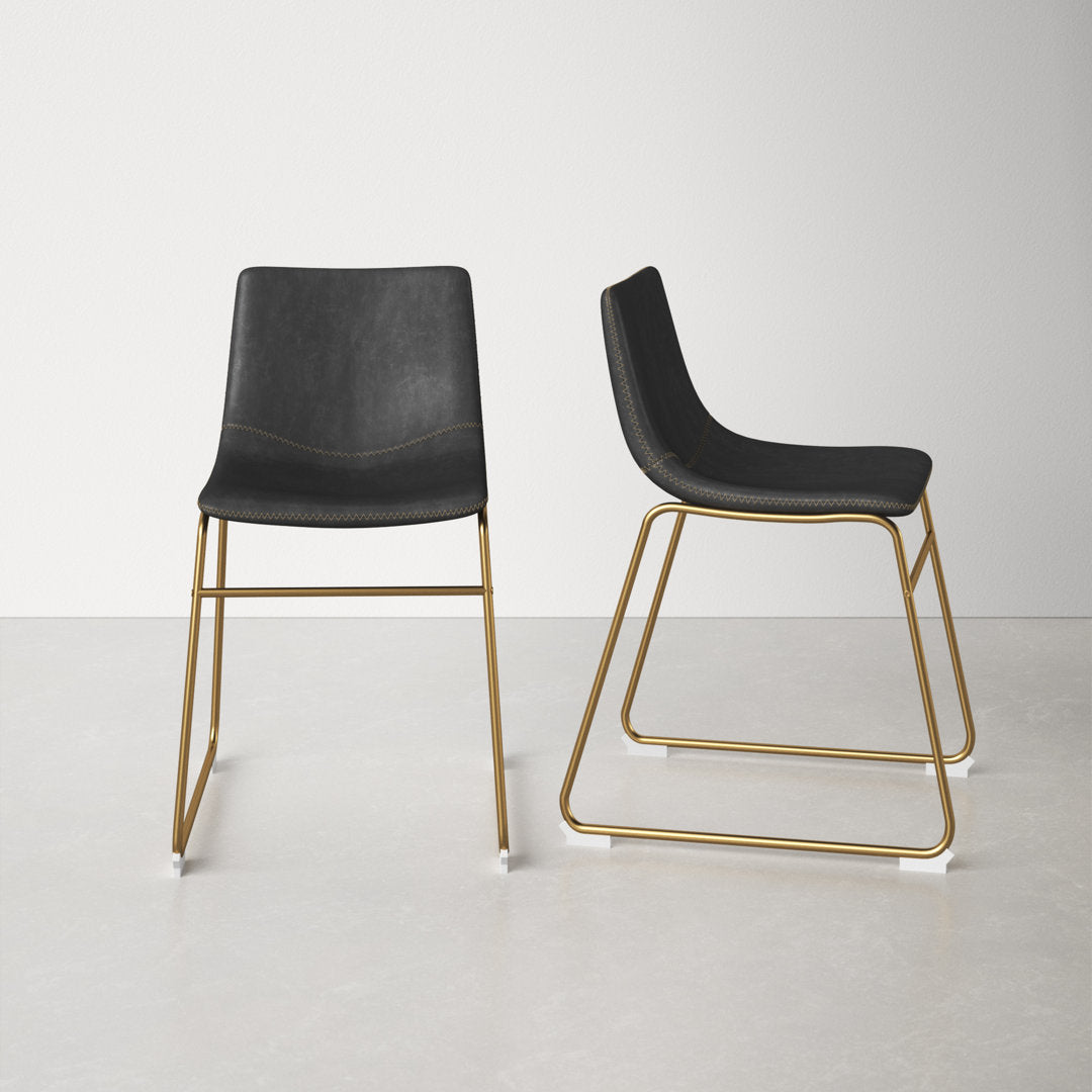 Nia Vegan Leather Side Chair (Set of 2) AllModern Frame Color: Gold, Upholstery Color: Black