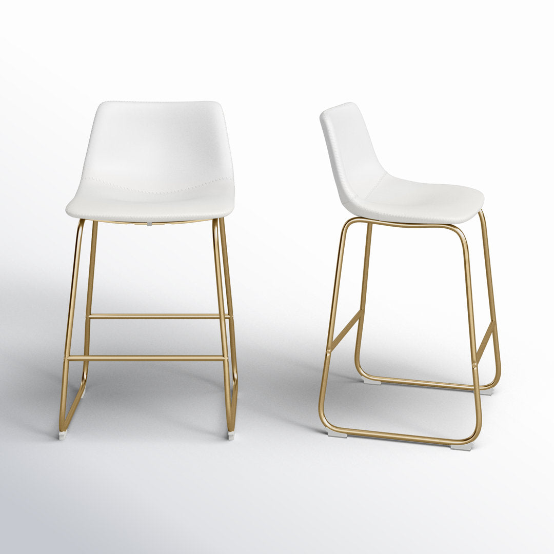 Nia Vegan Leather Bar & Counter Stool (Set of 2) AllModern Frame Color: Gold Seat Height: Counter Stool (24" Seat Height), Upholstery: Off White Vegan Leather
