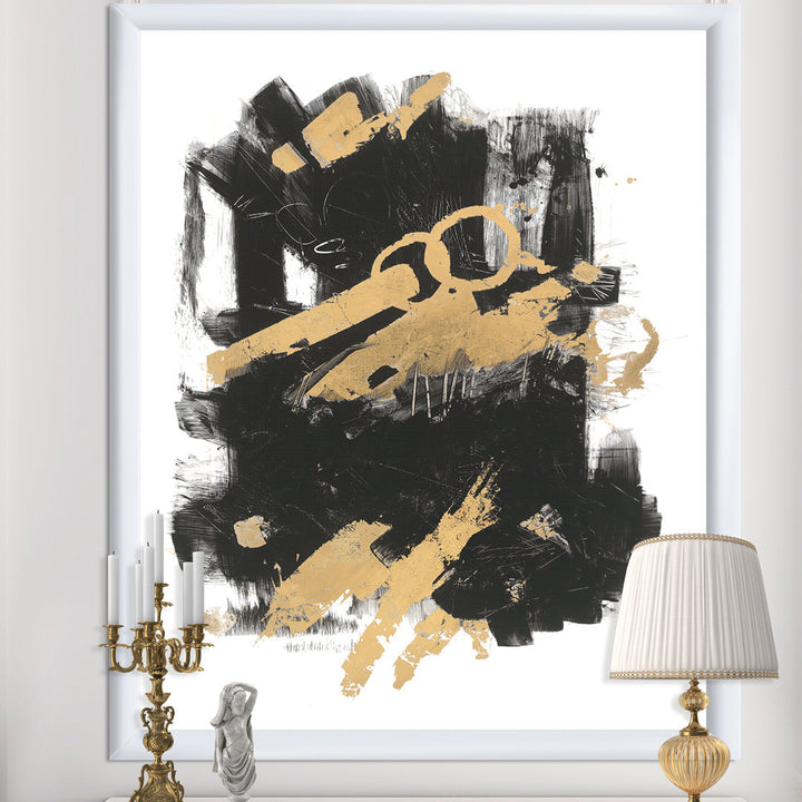 Gold and Black Drift I' Picture Frame Print on Canvas East Urban Home Size: 40" H x 30" W x 1.5" D Format: White Framed
