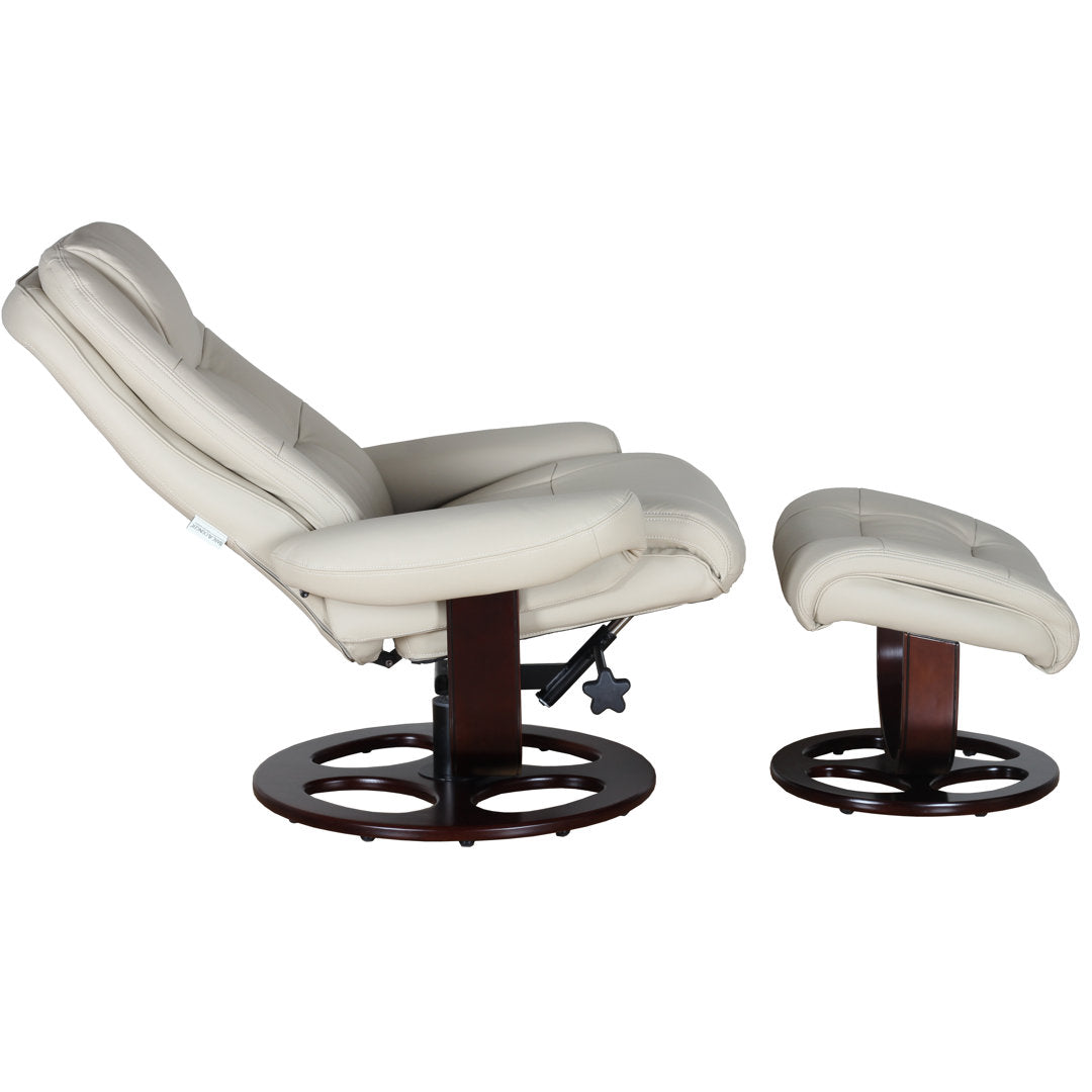 Majeda Manual Swivel Recliner With Ottoman Hokku Designs Body Fabric: Roman Ivory Leather Match