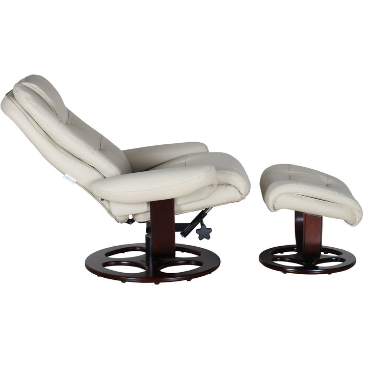 Majeda Manual Swivel Recliner With Ottoman Hokku Designs Body Fabric: Roman Ivory Leather Match