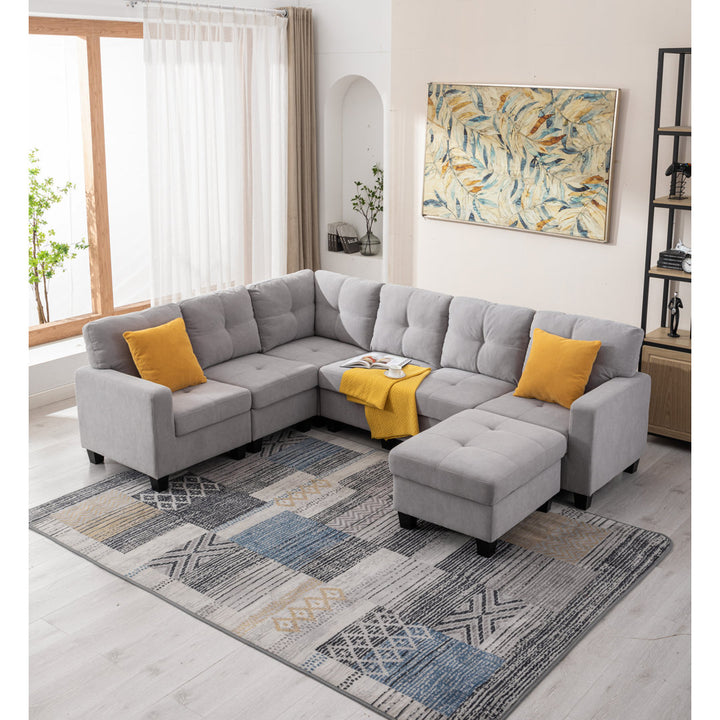 Reversible Modular Corner Sectional Sofa & Ottoman Set Latitude Run® Body Fabric: Light Gray Polyester
