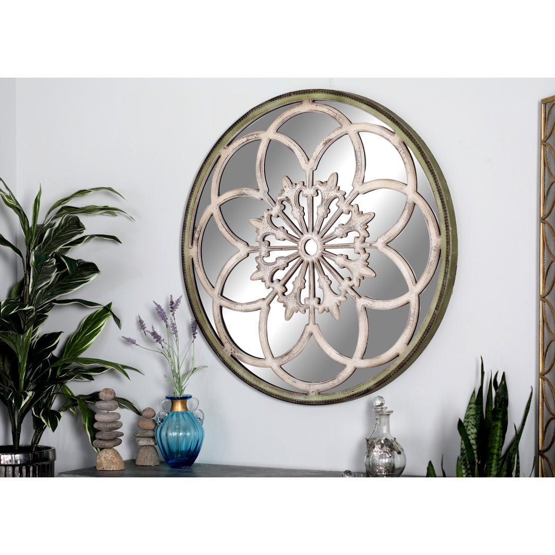 Wooden Medallion Floral Room Cream Wall Mirror with Vintage Frame Bungalow Rose