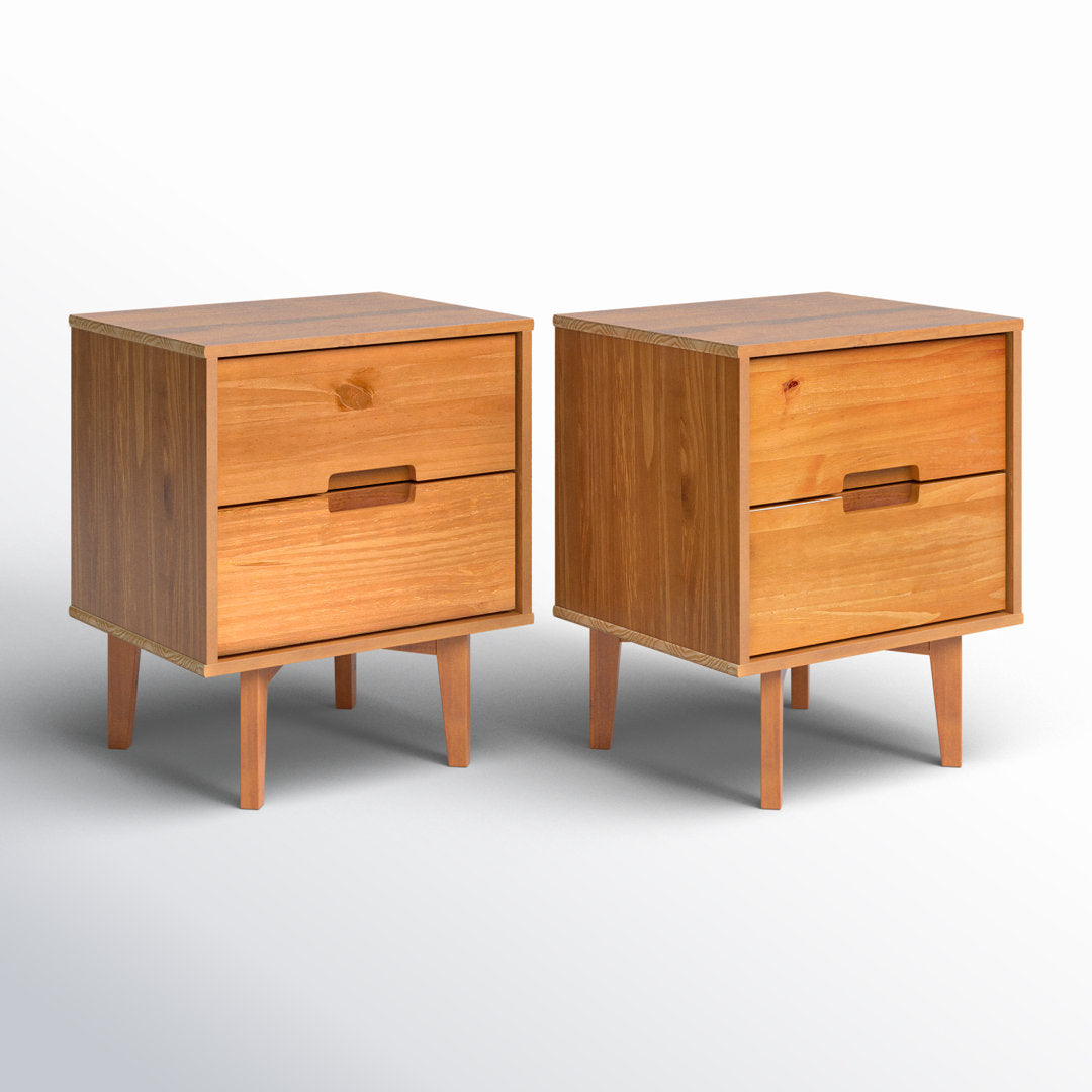 Aizlyn Mid-Century Modern Solid Wood Groove-Handle Nightstands (Set of 2) Wade Logan® Color: Caramel