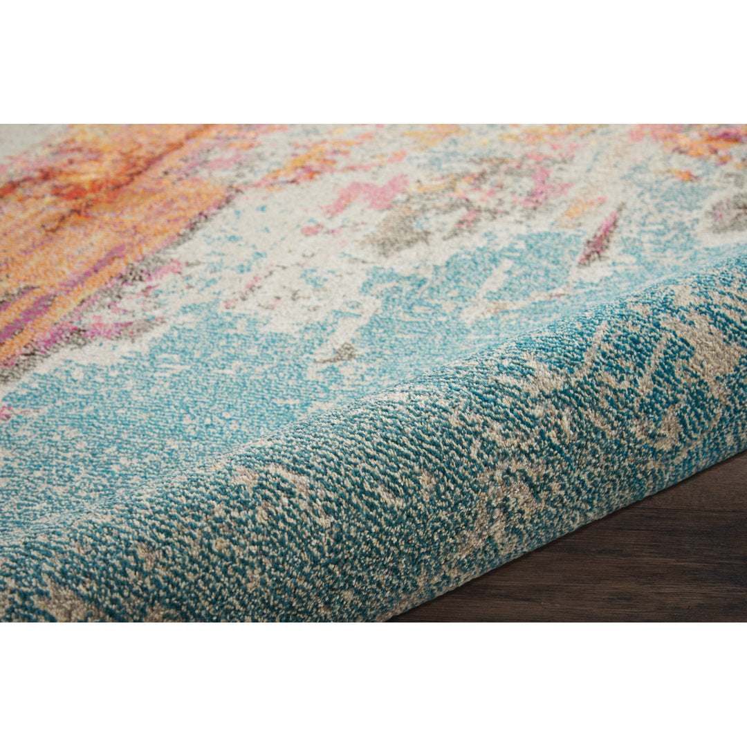 Adrihana Abstract Blue/Yellow Area Rug Williston Forge Rug Size: Round 7'10"