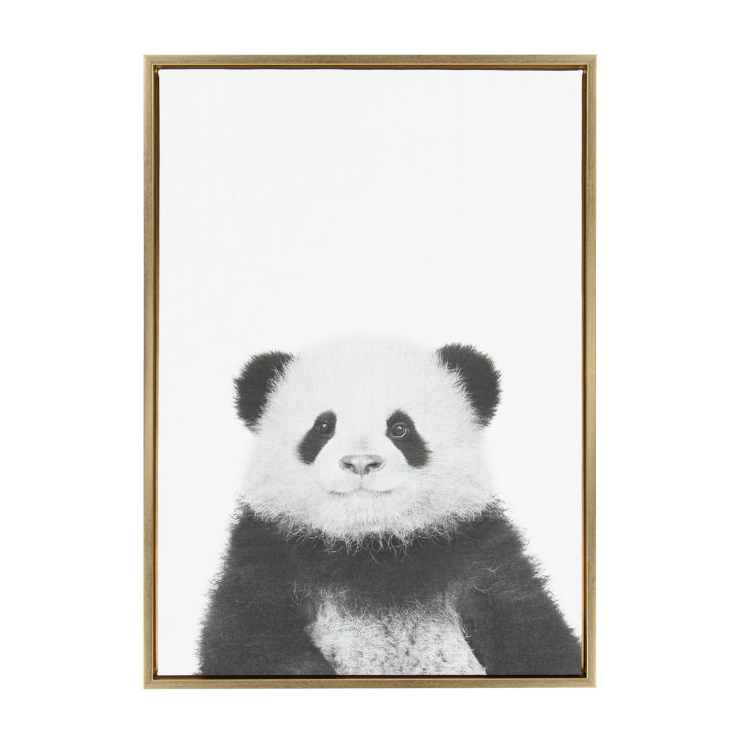 Panda Animal Print Black and White Portrait' Framed Photographic Print on Canvas Ivy Bronx Format: Gold Framed