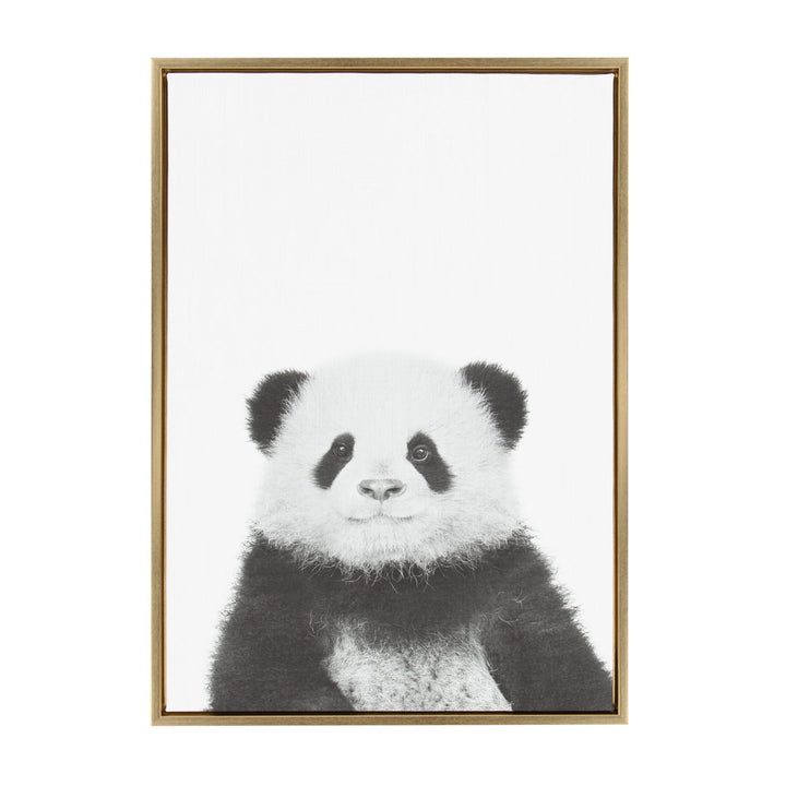 Panda Animal Print Black and White Portrait' Framed Photographic Print on Canvas Ivy Bronx Format: Gold Framed