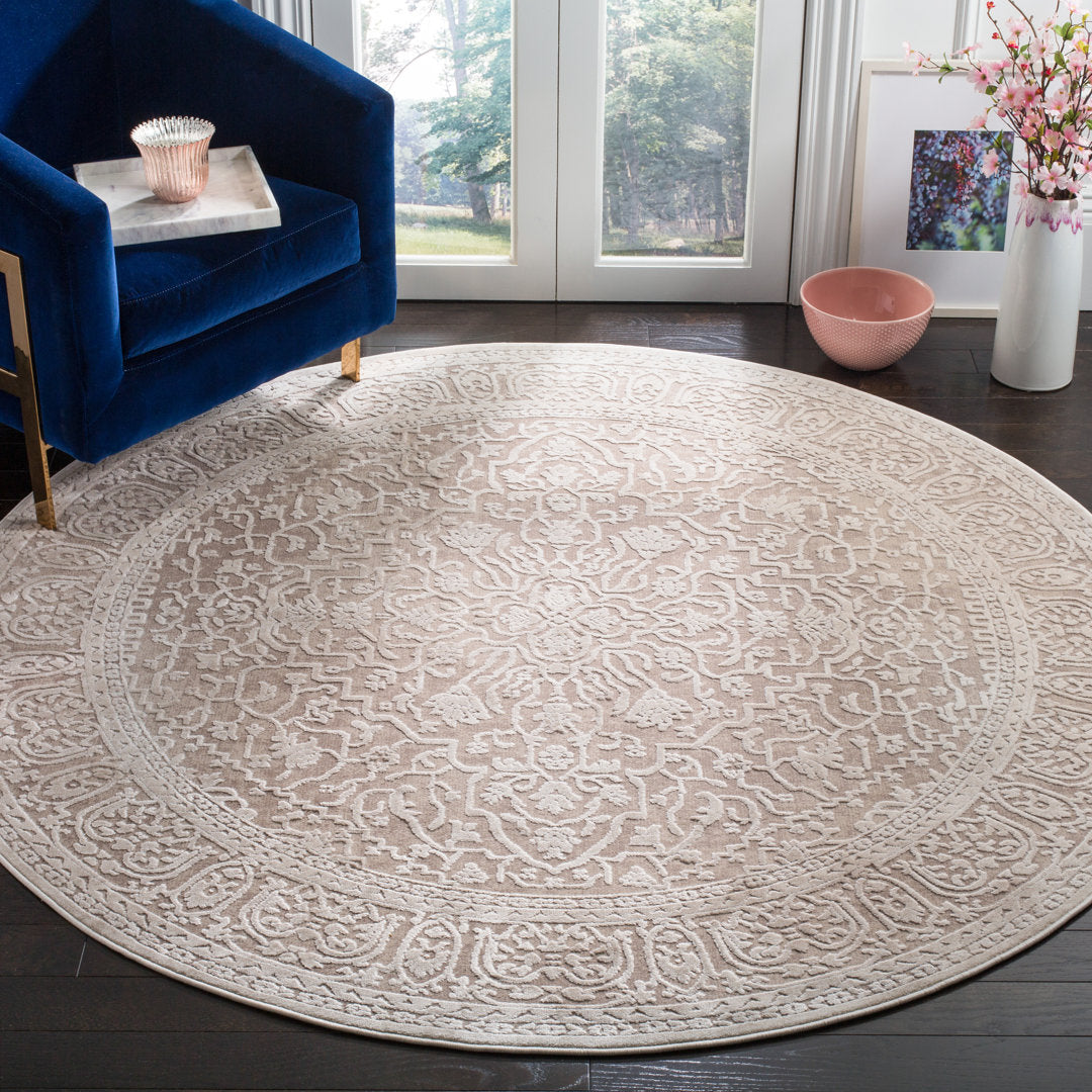 Calidia Oriental Beige/Cream Area Rug Laurel Foundry Modern Farmhouse® Rug Size: Round 5'