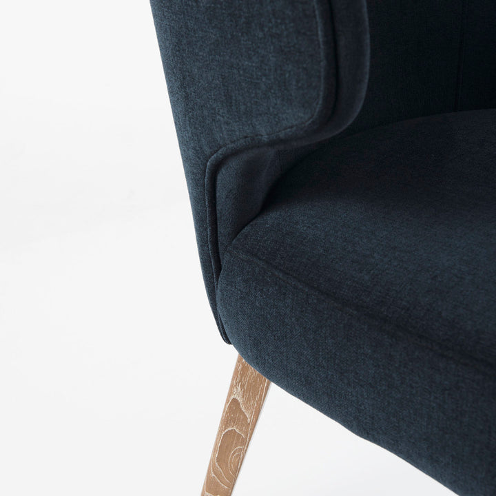Golino Fabric Upholstered Wingback Side Chair Joss & Main Leg Color: Medium Brown, Upholstery Color: Navy