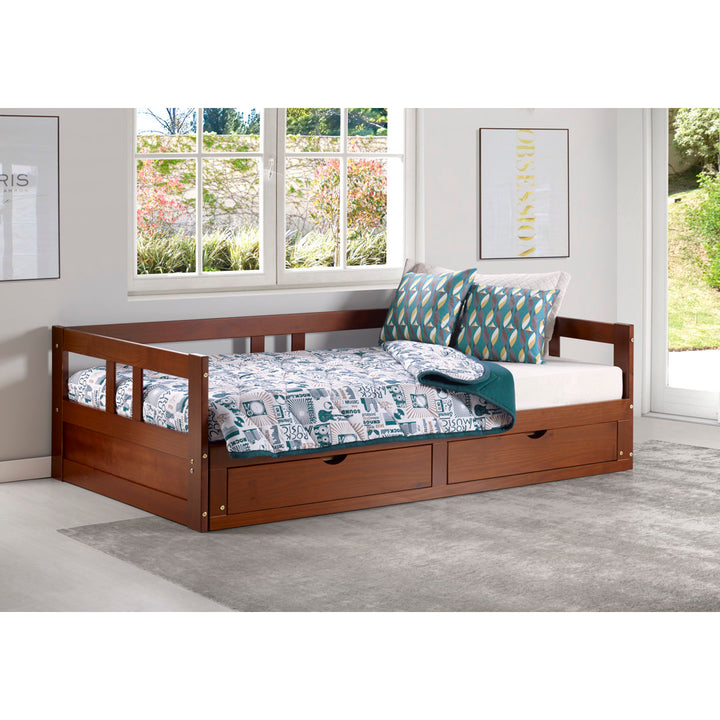 Bechtold Twin to King Solid Wood Frame Extendable Daybed With 2 Drawers And Trundle Guest bed Harriet Bee Bed Frame Color: Chestnut