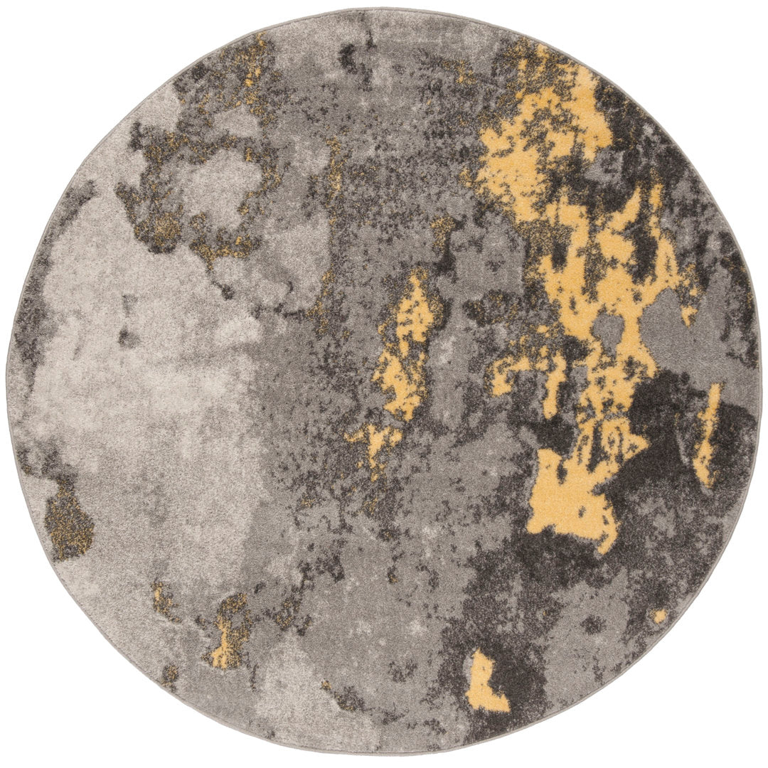 Riebe Abstract Power Loom Polypropylene Area Rug in Gray/Yellow Trent Austin Design® Rug Size: Round 8'