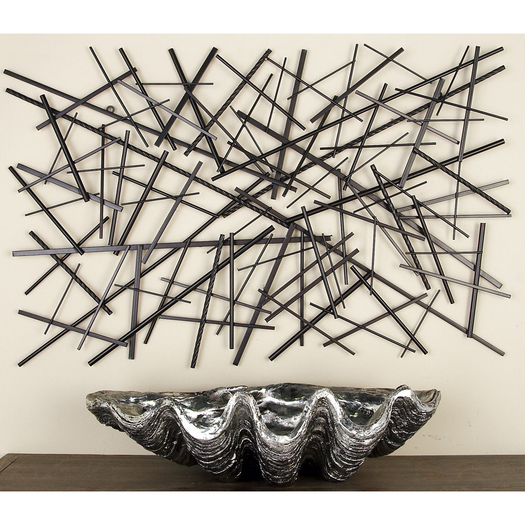 Black Metal Overlapping Lines Geometric Home Wall Decor Mercury Row®
