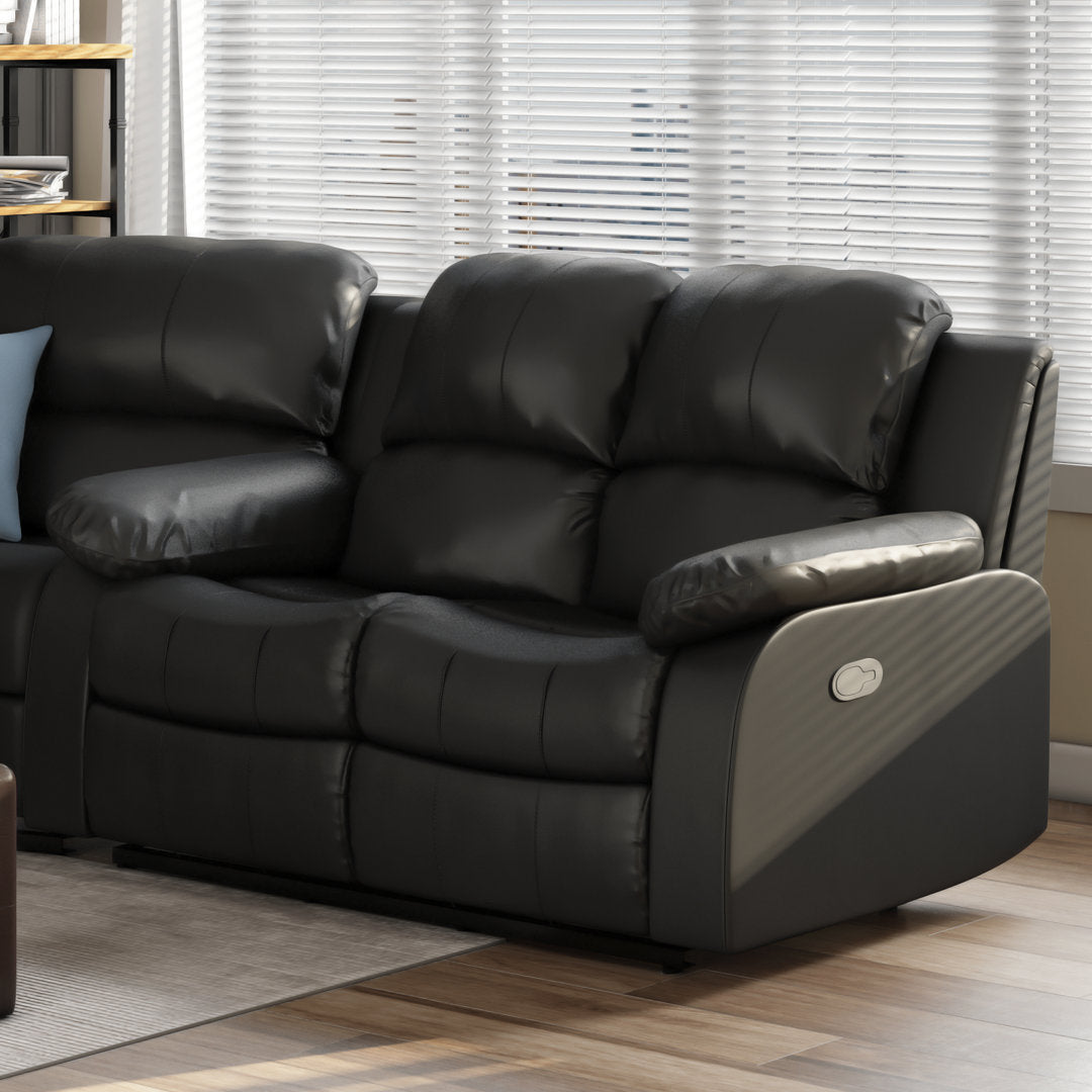 Mccubbin 60" Faux Leather Pillow Top Arm Reclining Loveseat Wade Logan® Upholstery Color: Black Faux Leather